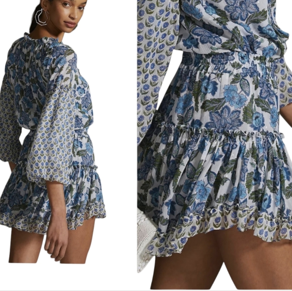 Misa Los Angeles Blue and White Floral Dress